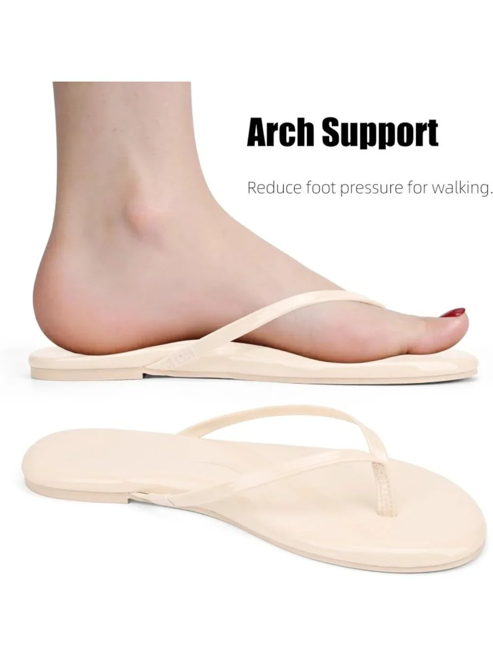 Women's Nude Patent Summer Slip On Memory Foam Thong Beach Slide Flats Sandals